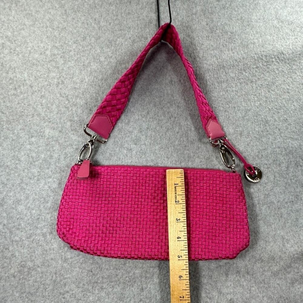 The Sak Fuchsia Crochet Bow Shoulder Bag Silver Accents Y2K Wallet Baguette - Picture 6 of 7